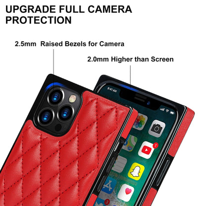 For iPhone 12 / 12 Pro Elegant Rhombic Pattern Microfiber Leather +TPU Shockproof Case with Crossbody Strap Chain(Red) - iPhone 12 / 12 Pro Cases by buy2fix | Online Shopping UK | buy2fix