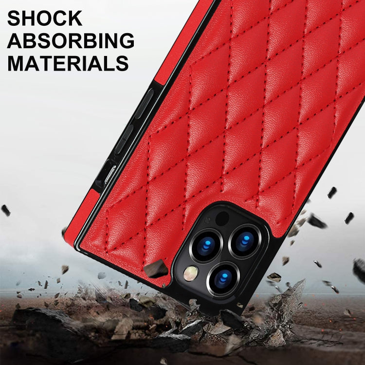 For iPhone 12 / 12 Pro Elegant Rhombic Pattern Microfiber Leather +TPU Shockproof Case with Crossbody Strap Chain(Red) - iPhone 12 / 12 Pro Cases by buy2fix | Online Shopping UK | buy2fix