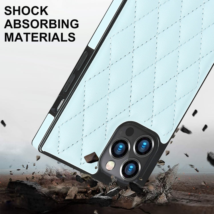 For iPhone 12 / 12 Pro Elegant Rhombic Pattern Microfiber Leather +TPU Shockproof Case with Crossbody Strap Chain(Blue) - iPhone 12 / 12 Pro Cases by buy2fix | Online Shopping UK | buy2fix