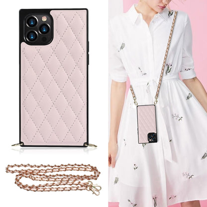 For iPhone 12 Pro Max Elegant Rhombic Pattern Microfiber Leather +TPU Shockproof Case with Crossbody Strap Chain(Pink) - iPhone 12 Pro Max Cases by buy2fix | Online Shopping UK | buy2fix