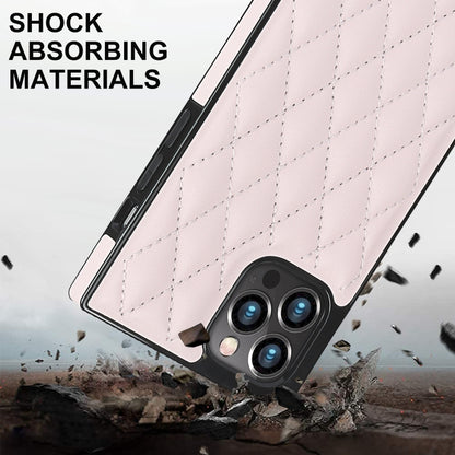 For iPhone 12 Pro Max Elegant Rhombic Pattern Microfiber Leather +TPU Shockproof Case with Crossbody Strap Chain(Pink) - iPhone 12 Pro Max Cases by buy2fix | Online Shopping UK | buy2fix