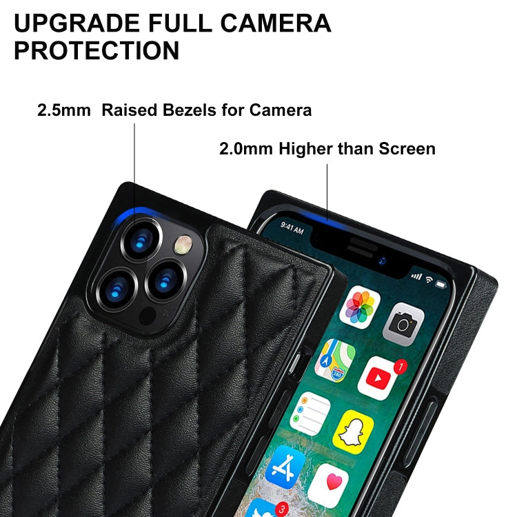 For iPhone 12 Pro Max Elegant Rhombic Pattern Microfiber Leather +TPU Shockproof Case with Crossbody Strap Chain(Black) - iPhone 12 Pro Max Cases by buy2fix | Online Shopping UK | buy2fix