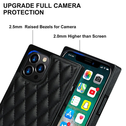 For iPhone 12 Pro Max Elegant Rhombic Pattern Microfiber Leather +TPU Shockproof Case with Crossbody Strap Chain(Black) - iPhone 12 Pro Max Cases by buy2fix | Online Shopping UK | buy2fix