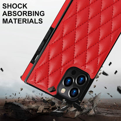 For iPhone 12 Pro Max Elegant Rhombic Pattern Microfiber Leather +TPU Shockproof Case with Crossbody Strap Chain(Red) - iPhone 12 Pro Max Cases by buy2fix | Online Shopping UK | buy2fix