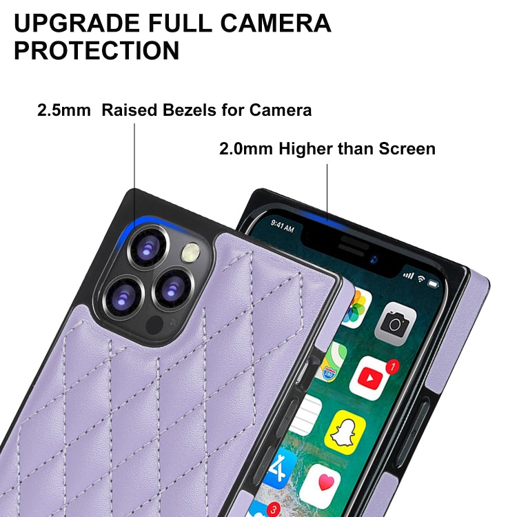 For iPhone 12 Pro Max Elegant Rhombic Pattern Microfiber Leather +TPU Shockproof Case with Crossbody Strap Chain(Purple) - iPhone 12 Pro Max Cases by buy2fix | Online Shopping UK | buy2fix