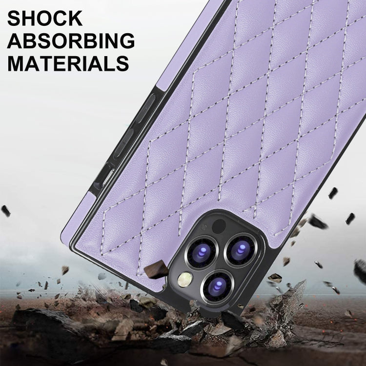 For iPhone 12 Pro Max Elegant Rhombic Pattern Microfiber Leather +TPU Shockproof Case with Crossbody Strap Chain(Purple) - iPhone 12 Pro Max Cases by buy2fix | Online Shopping UK | buy2fix