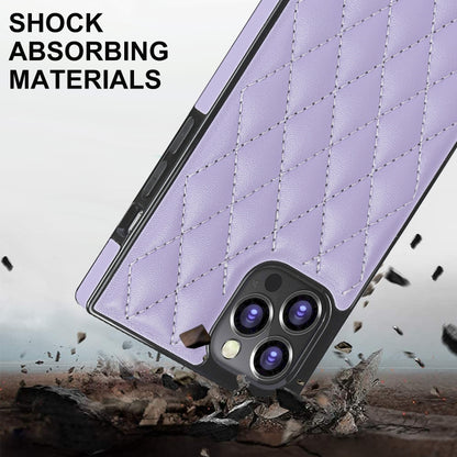For iPhone 12 Pro Max Elegant Rhombic Pattern Microfiber Leather +TPU Shockproof Case with Crossbody Strap Chain(Purple) - iPhone 12 Pro Max Cases by buy2fix | Online Shopping UK | buy2fix