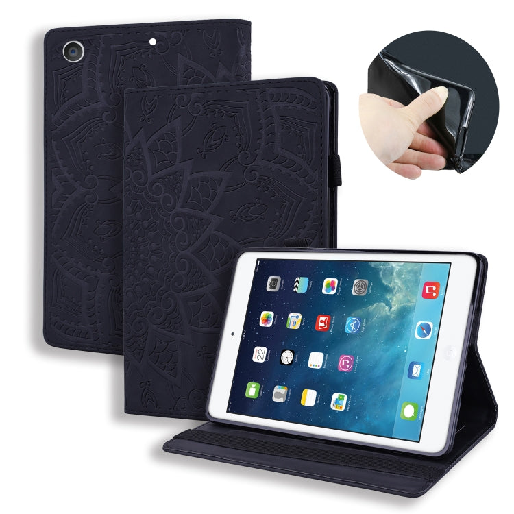 For iPad 10.2 2021 / 2020 / 2019 Calf Pattern Double Folding Design Embossed Leather Case with Holder & Card Slots & Pen Slot & Elastic Band(Black) - iPad 10.2 Cases by buy2fix | Online Shopping UK | buy2fix