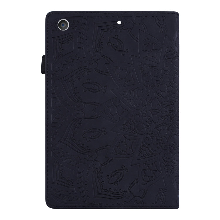 For iPad 10.2 2021 / 2020 / 2019 Calf Pattern Double Folding Design Embossed Leather Case with Holder & Card Slots & Pen Slot & Elastic Band(Black) - iPad 10.2 Cases by buy2fix | Online Shopping UK | buy2fix