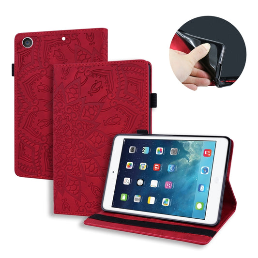 For iPad 10.2 2021 / 2020 / 2019 Calf Pattern Double Folding Design Embossed Leather Case with Holder & Card Slots & Pen Slot & Elastic Band(Red) - iPad 10.2 Cases by buy2fix | Online Shopping UK | buy2fix