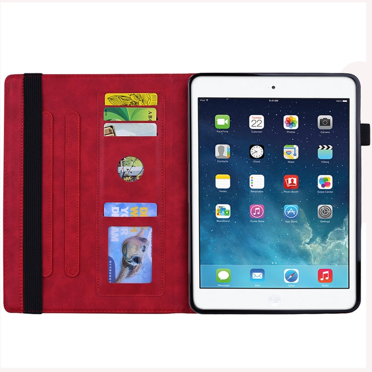 For iPad 10.2 2021 / 2020 / 2019 Calf Pattern Double Folding Design Embossed Leather Case with Holder & Card Slots & Pen Slot & Elastic Band(Red) - iPad 10.2 Cases by buy2fix | Online Shopping UK | buy2fix