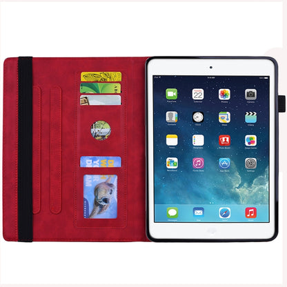 For iPad 10.2 2021 / 2020 / 2019 Calf Pattern Double Folding Design Embossed Leather Case with Holder & Card Slots & Pen Slot & Elastic Band(Red) - iPad 10.2 Cases by buy2fix | Online Shopping UK | buy2fix