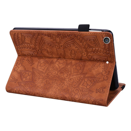 For iPad 10.2 2021 / 2020 / 2019 Calf Pattern Double Folding Design Embossed Leather Case with Holder & Card Slots & Pen Slot & Elastic Band(Brown) - iPad 10.2 Cases by buy2fix | Online Shopping UK | buy2fix