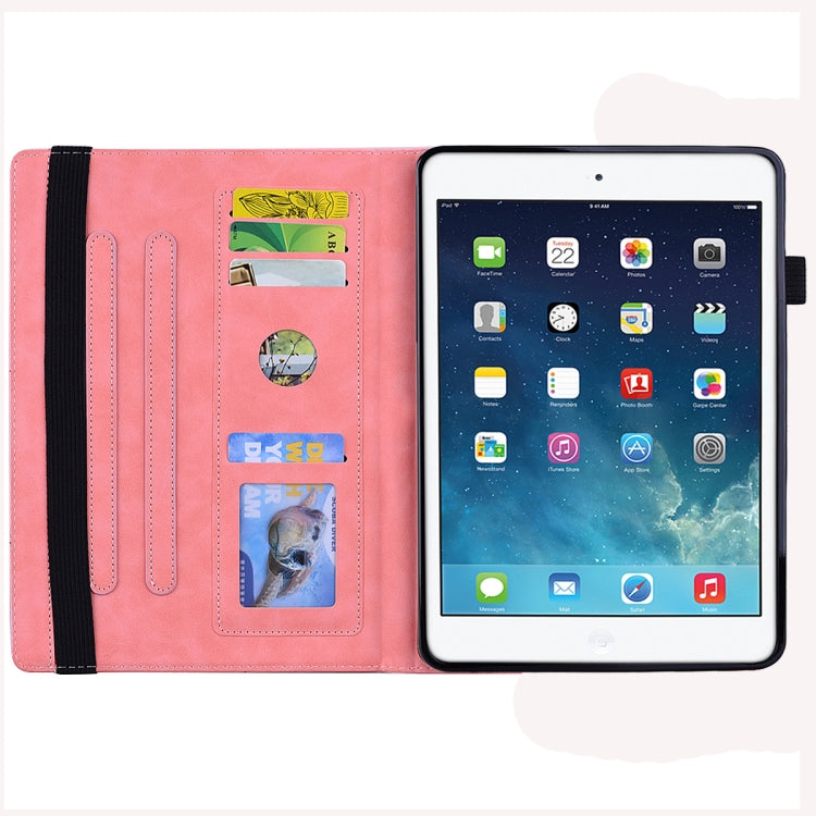 For iPad 10.2 2021 / 2020 / 2019 Calf Pattern Double Folding Design Embossed Leather Case with Holder & Card Slots & Pen Slot & Elastic Band(Pink) - iPad 10.2 Cases by buy2fix | Online Shopping UK | buy2fix