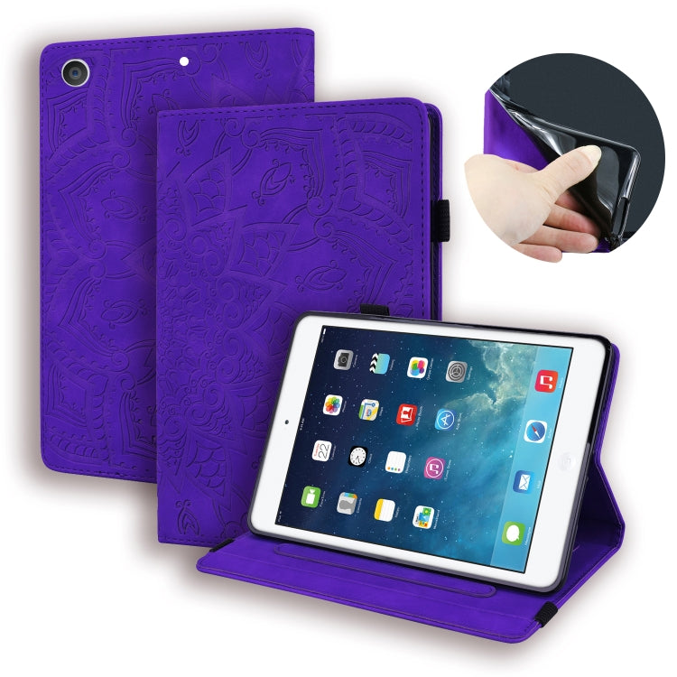 For iPad 10.2 2021 / 2020 / 2019 Calf Pattern Double Folding Design Embossed Leather Case with Holder & Card Slots & Pen Slot & Elastic Band(Purple) - iPad 10.2 Cases by buy2fix | Online Shopping UK | buy2fix