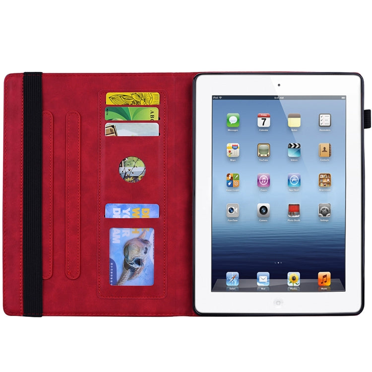For iPad 4 & 3 & 2 Calf Pattern Double Folding Design Embossed Leather Case with Holder & Card Slots & Pen Slot & Elastic Band(Red) - iPad 4 & 3 & 2 Cases by buy2fix | Online Shopping UK | buy2fix