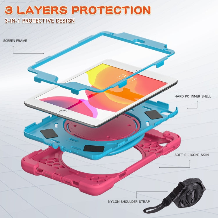 Silicone + PC Protective Case with Holder & Shoulder Strap For iPad mini 5 / 4(Rose Red+Blue) - iPad mini (2019) / mini 5 Cases by buy2fix | Online Shopping UK | buy2fix