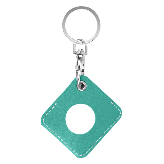 Square PU Leather Case Shockproof Anti-scratch Protective Cover with Keychain Ring Loop For AirTag 2nd Gen / AirTag 1st Gen(Lake Green)