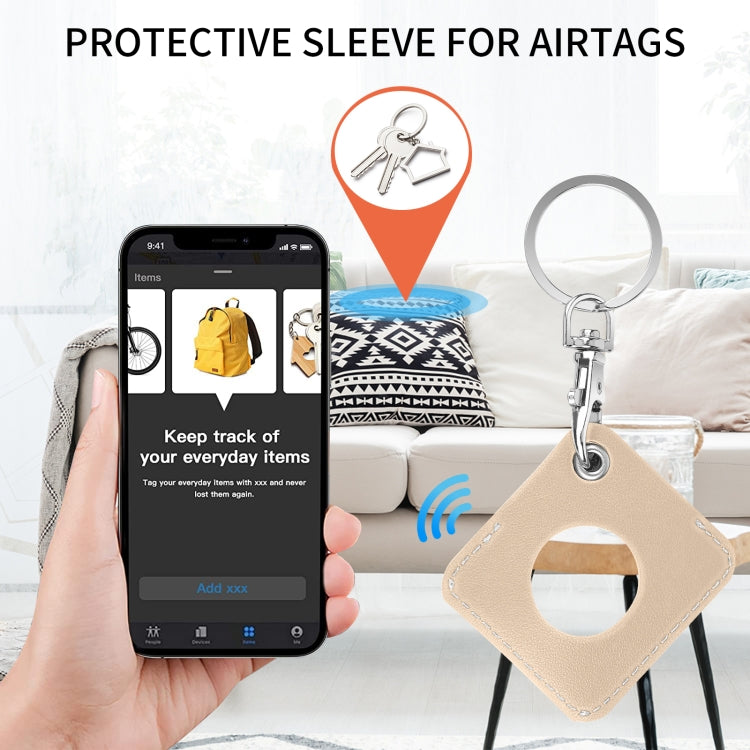 Square PU Leather Case Shockproof Anti-scratch Protective Cover with Keychain Ring Loop For AirTag(Gold) - Key Chain Series by MOMAX | Online Shopping UK | buy2fix