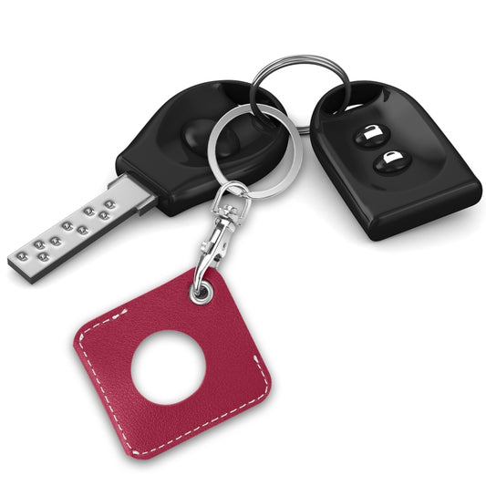 Square PU Leather Case Shockproof Anti-scratch Protective Cover with Keychain Ring Loop For AirTag(Rose Red) by MOMAX