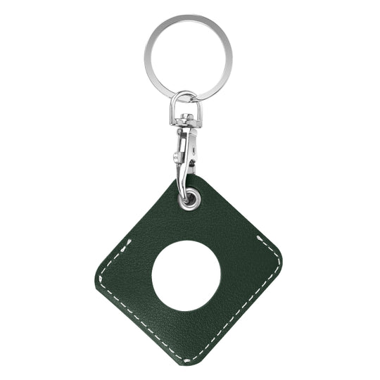 Square PU Leather Case Shockproof Anti-scratch Protective Cover with Keychain Ring Loop For AirTag 2nd Gen / AirTag 1st Gen(Deep Green)