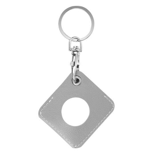 Square PU Leather Case Shockproof Anti-scratch Protective Cover with Keychain Ring Loop For AirTag 2nd Gen / AirTag 1st Gen(Light Grey)