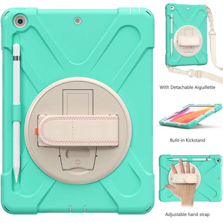 For iPad 10.2 2021 / 2020 / 2019 Pure Color Silicone + PC Protective Case with Holder & Shoulder Strap(Mint Green) - iPad 10.2 Cases by buy2fix | Online Shopping UK | buy2fix