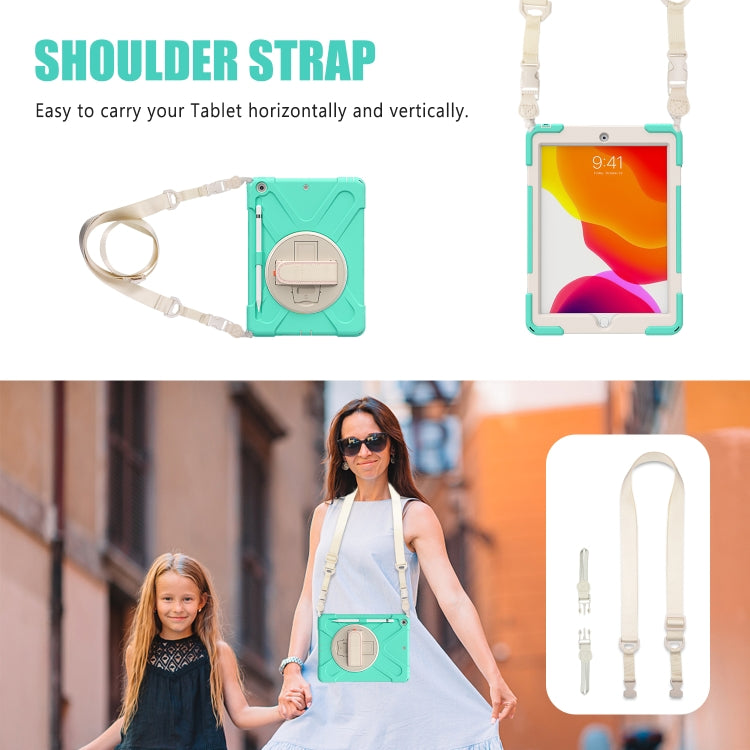 For iPad 10.2 2021 / 2020 / 2019 Pure Color Silicone + PC Protective Case with Holder & Shoulder Strap(Mint Green) - iPad 10.2 Cases by buy2fix | Online Shopping UK | buy2fix