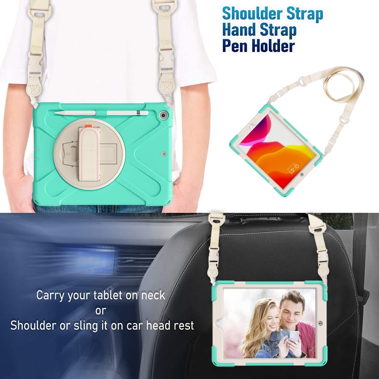 For iPad 10.2 2021 / 2020 / 2019 Pure Color Silicone + PC Protective Case with Holder & Shoulder Strap(Mint Green) - iPad 10.2 Cases by buy2fix | Online Shopping UK | buy2fix