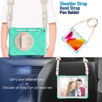 For iPad 10.2 2021 / 2020 / 2019 Pure Color Silicone + PC Protective Case with Holder & Shoulder Strap(Mint Green) - iPad 10.2 Cases by buy2fix | Online Shopping UK | buy2fix
