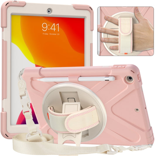 For iPad 10.2 2021 / 2020 / 2019 Pure Color Silicone + PC Protective Case with Holder & Shoulder Strap(Sakura Pink) - iPad 10.2 Cases by buy2fix | Online Shopping UK | buy2fix