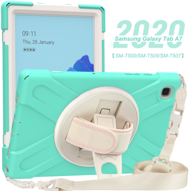 For Samsung Galaxy Tab A7 (2020) T500 Pure Color Silicone + PC Protective Case with Holder & Shoulder Strap(Mint Green) - Other Galaxy Tab PC by buy2fix | Online Shopping UK | buy2fix