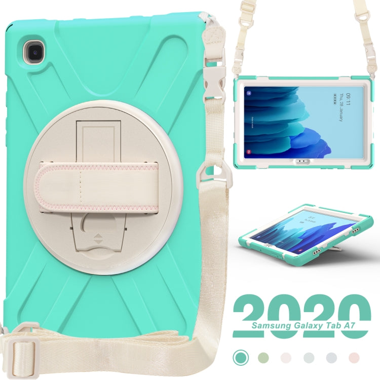 For Samsung Galaxy Tab A7 (2020) T500 Pure Color Silicone + PC Protective Case with Holder & Shoulder Strap(Mint Green) - Other Galaxy Tab PC by buy2fix | Online Shopping UK | buy2fix