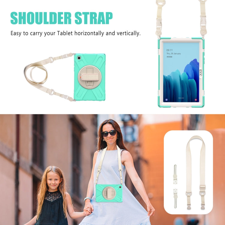 For Samsung Galaxy Tab A7 (2020) T500 Pure Color Silicone + PC Protective Case with Holder & Shoulder Strap(Mint Green) - Other Galaxy Tab PC by buy2fix | Online Shopping UK | buy2fix