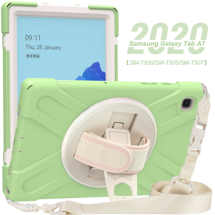 For Samsung Galaxy Tab A7 (2020) T500 Pure Color Silicone + PC Protective Case with Holder & Shoulder Strap(Matcha Green) - Other Galaxy Tab PC by buy2fix | Online Shopping UK | buy2fix