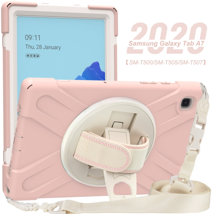 For Samsung Galaxy Tab A7 (2020) T500 Pure Color Silicone + PC Protective Case with Holder & Shoulder Strap(Sakura Pink) - Other Galaxy Tab PC by buy2fix | Online Shopping UK | buy2fix