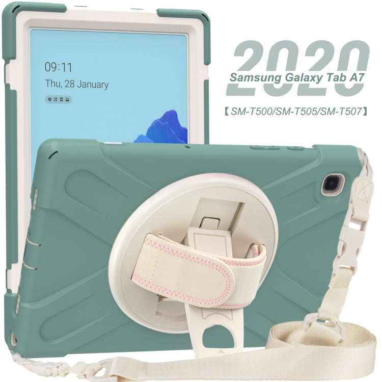 For Samsung Galaxy Tab A7 (2020) T500 Pure Color Silicone + PC Protective Case with Holder & Shoulder Strap(Emerald Green) - Other Galaxy Tab PC by buy2fix | Online Shopping UK | buy2fix