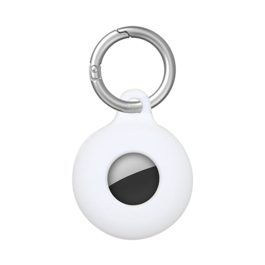 Dual-Side Hollow Anti-scratch Silicone Shockproof Protective Cover Case with Keychain Hook Loop For AirTag 2nd Gen / AirTag 1st Gen(White)