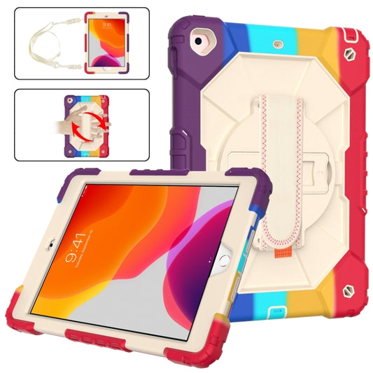 For iPad 10.2 2021 / 2020 / 2019 Contrast Color Robot Shockproof Silicon + PC Protective Case with Holder & Shoulder Strap(Colorful Red Beige) - iPad 10.2 Cases by buy2fix | Online Shopping UK | buy2fix