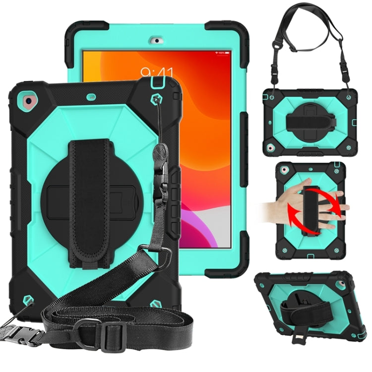 For iPad 10.2 2021 / 2020 / 2019 Contrast Color Robot Shockproof Silicon + PC Protective Case with Holder & Shoulder Strap(Black Mint) - iPad 10.2 Cases by buy2fix | Online Shopping UK | buy2fix