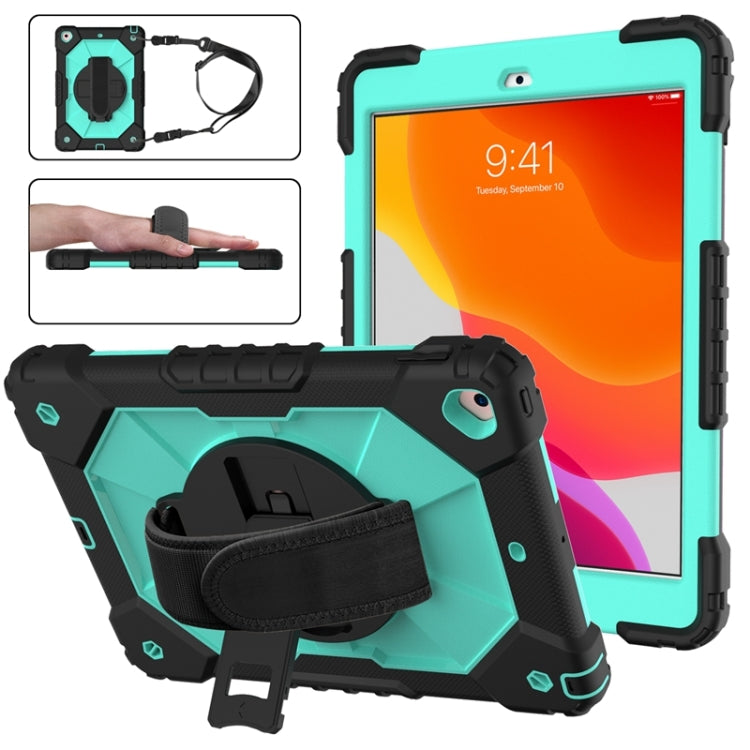 For iPad 10.2 2021 / 2020 / 2019 Contrast Color Robot Shockproof Silicon + PC Protective Case with Holder & Shoulder Strap(Black Mint) - iPad 10.2 Cases by buy2fix | Online Shopping UK | buy2fix