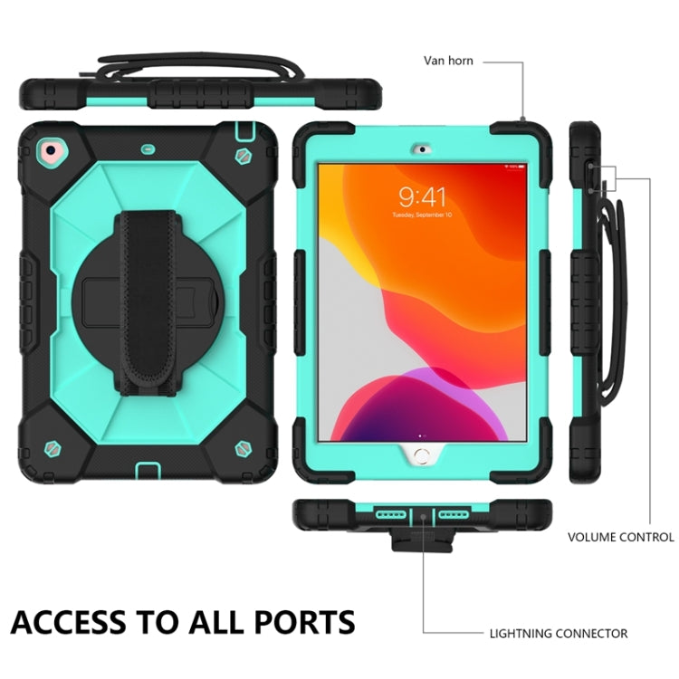 For iPad 10.2 2021 / 2020 / 2019 Contrast Color Robot Shockproof Silicon + PC Protective Case with Holder & Shoulder Strap(Black Mint) - iPad 10.2 Cases by buy2fix | Online Shopping UK | buy2fix