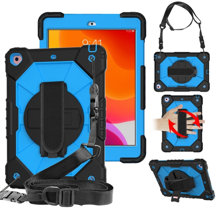 For iPad 10.2 2021 / 2020 / 2019 Contrast Color Robot Shockproof Silicon + PC Protective Case with Holder & Shoulder Strap(Black Blue) - iPad 10.2 Cases by buy2fix | Online Shopping UK | buy2fix