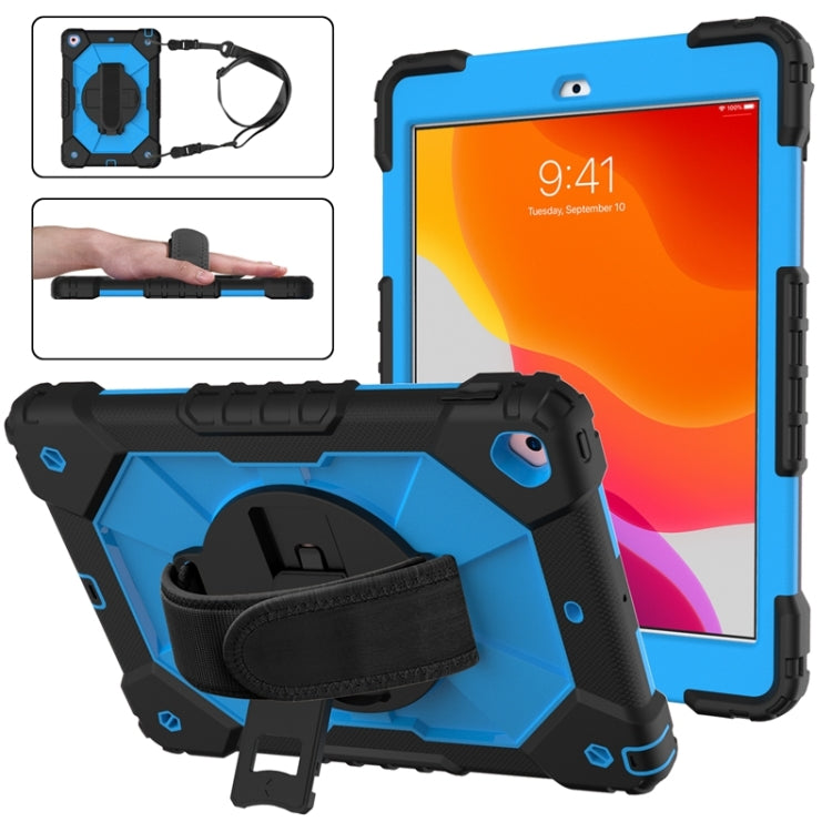For iPad 10.2 2021 / 2020 / 2019 Contrast Color Robot Shockproof Silicon + PC Protective Case with Holder & Shoulder Strap(Black Blue) - iPad 10.2 Cases by buy2fix | Online Shopping UK | buy2fix