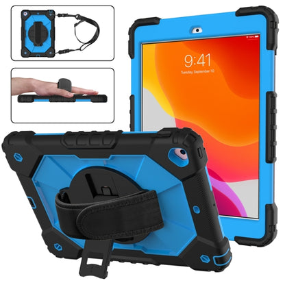 For iPad 10.2 2021 / 2020 / 2019 Contrast Color Robot Shockproof Silicon + PC Protective Case with Holder & Shoulder Strap(Black Blue) - iPad 10.2 Cases by buy2fix | Online Shopping UK | buy2fix
