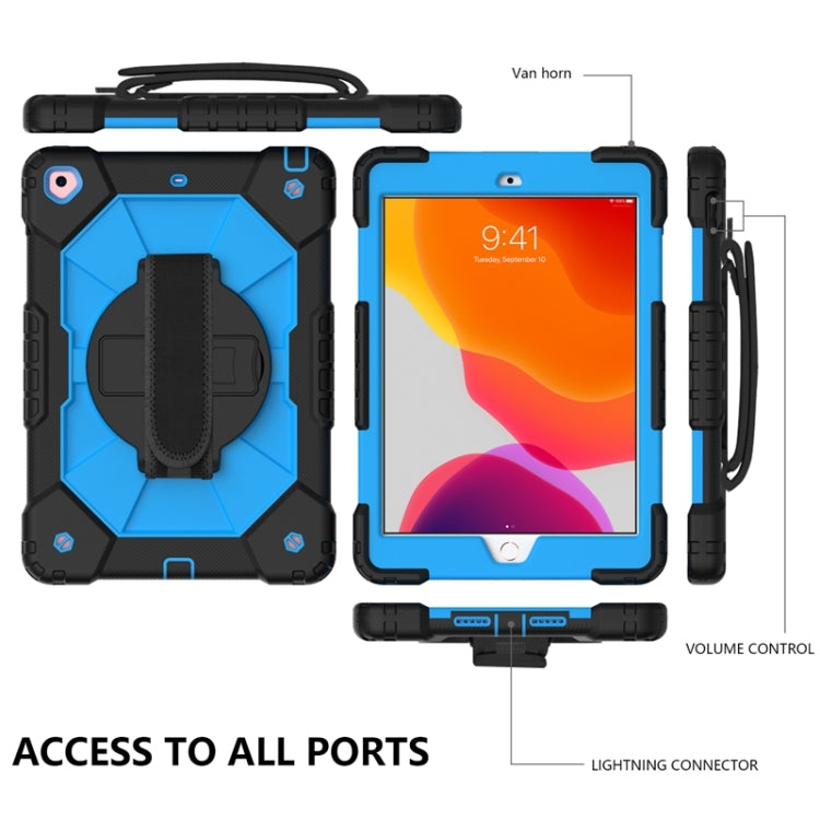 For iPad 10.2 2021 / 2020 / 2019 Contrast Color Robot Shockproof Silicon + PC Protective Case with Holder & Shoulder Strap(Black Blue) - iPad 10.2 Cases by buy2fix | Online Shopping UK | buy2fix