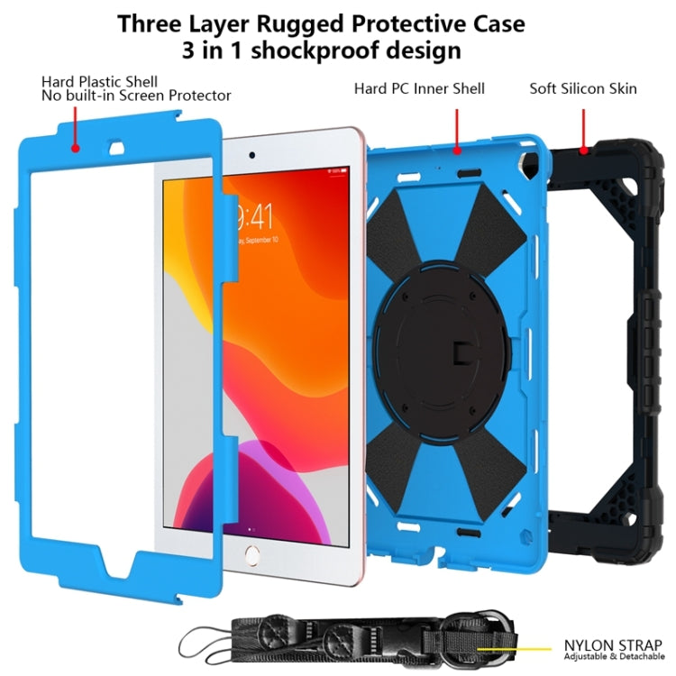 For iPad 10.2 2021 / 2020 / 2019 Contrast Color Robot Shockproof Silicon + PC Protective Case with Holder & Shoulder Strap(Black Blue) - iPad 10.2 Cases by buy2fix | Online Shopping UK | buy2fix