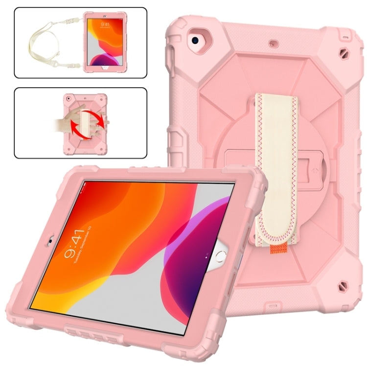 For iPad 10.2 2021 / 2020 / 2019 Contrast Color Robot Shockproof Silicon + PC Protective Case with Holder & Shoulder Strap(Rose Gold) - iPad 10.2 Cases by buy2fix | Online Shopping UK | buy2fix