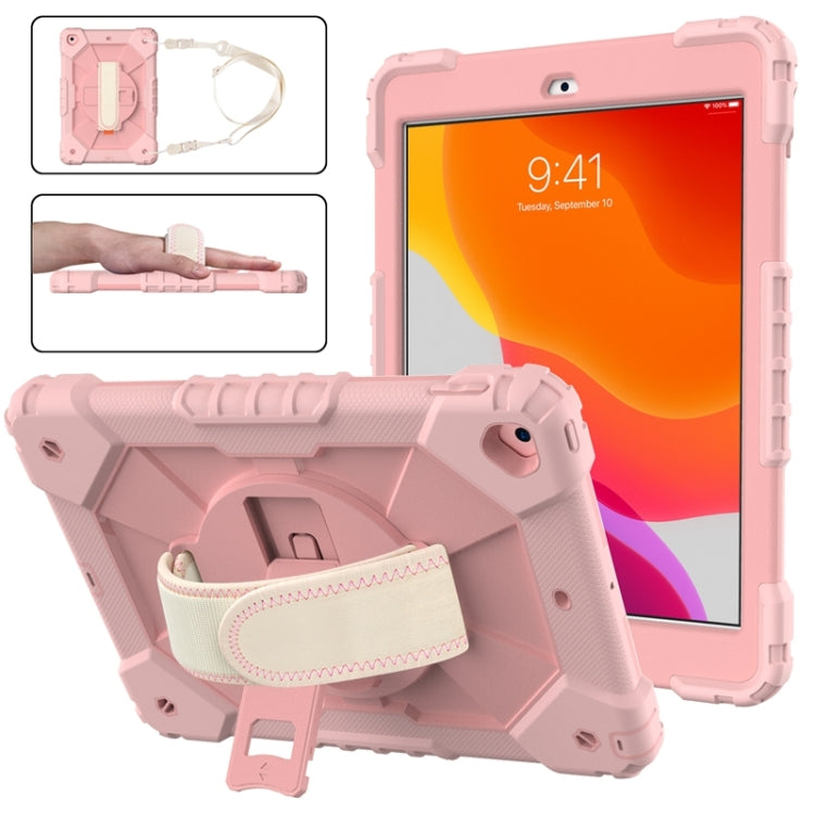 For iPad 10.2 2021 / 2020 / 2019 Contrast Color Robot Shockproof Silicon + PC Protective Case with Holder & Shoulder Strap(Rose Gold) - iPad 10.2 Cases by buy2fix | Online Shopping UK | buy2fix