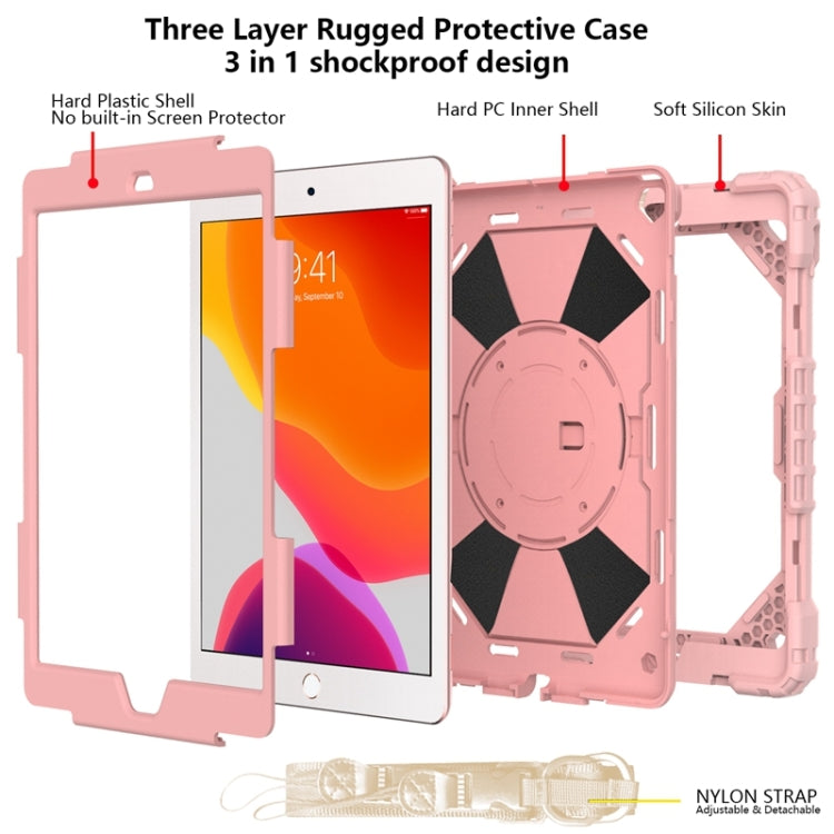 For iPad 10.2 2021 / 2020 / 2019 Contrast Color Robot Shockproof Silicon + PC Protective Case with Holder & Shoulder Strap(Rose Gold) - iPad 10.2 Cases by buy2fix | Online Shopping UK | buy2fix